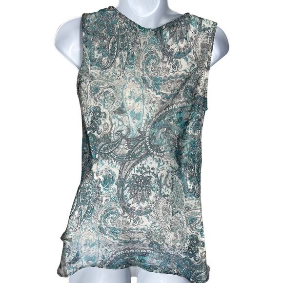89th Madison Tank Top Womens Size S Green Paisley Boho Hippie Sleeveless V-Neck - Picture 2 of 4